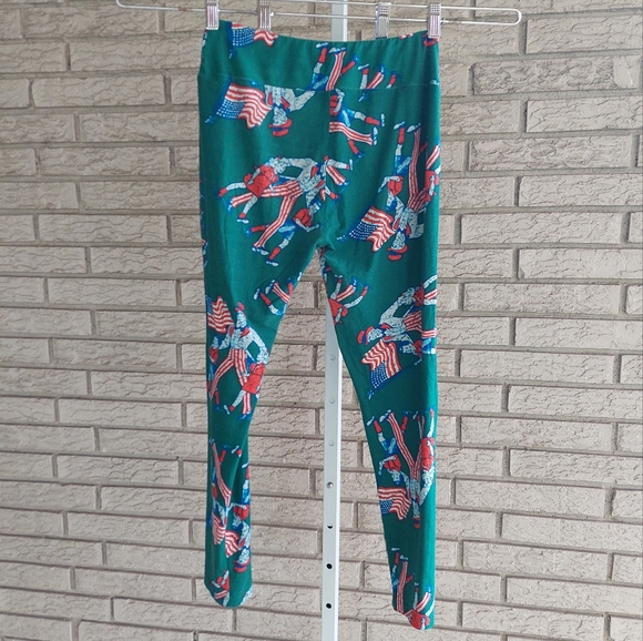 LuLaRoe Green American Dream One Size Leggings GUC - Picture 5 of 5